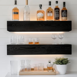Hanah Home Raf278 Estantería de Pared de Madera Negra (2 piezas)